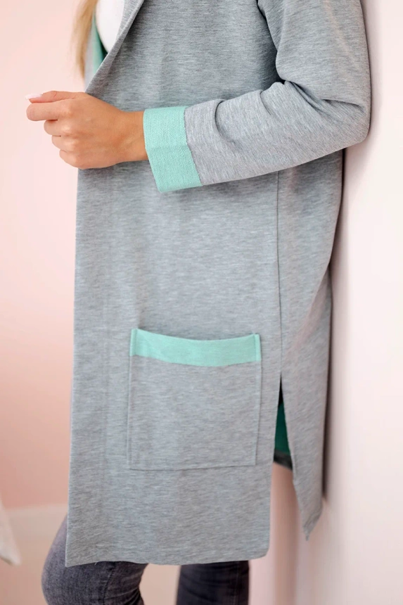 Two-color cape with a hood mint+gray