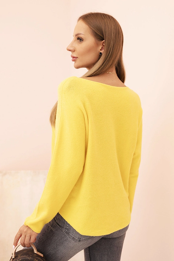 Women's sweater with viscose and V-neck dark yellow