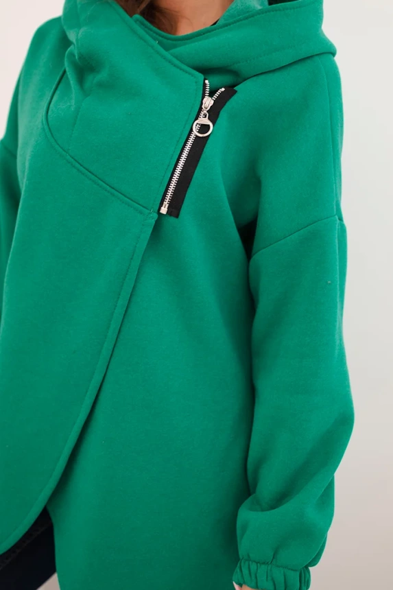 Women's insulated hoodie with an asymmetrical zipper green