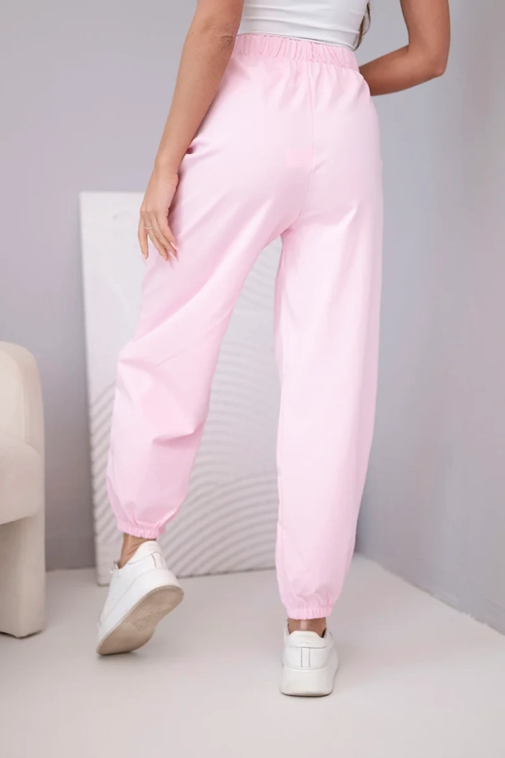 Women's cotton high-waisted pants with a decorative button dark dusty pink