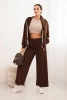 Women's set butter with wide leg pants and zip-up sweatshirt brown