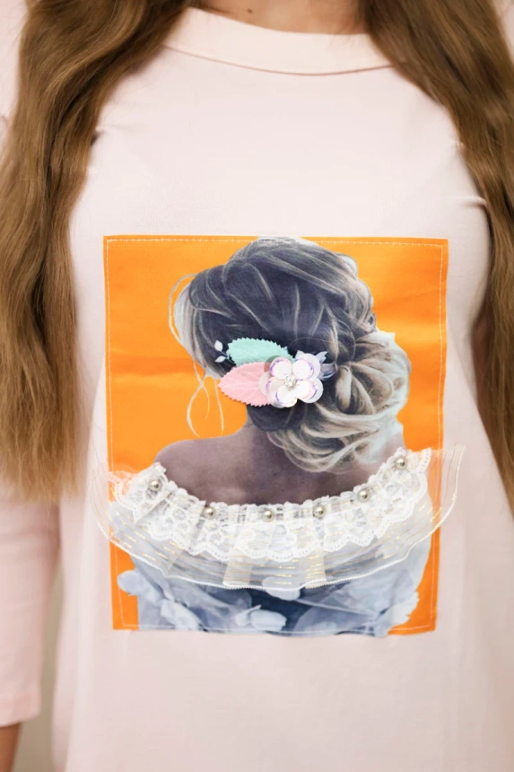 Kleid mit 3D-Grafik, Spitze puderrosa