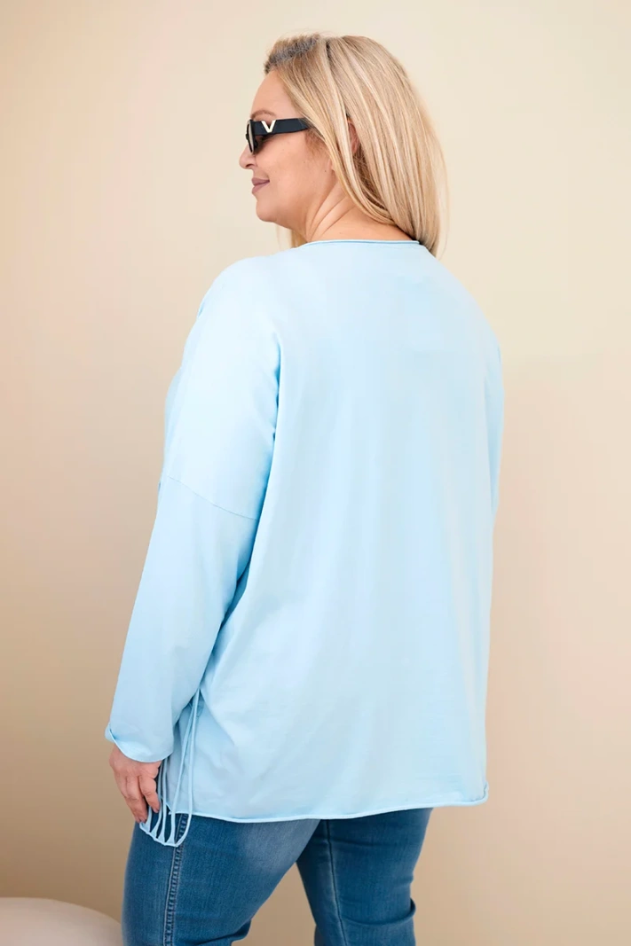 Dámská bavlněná blůza Plus Size s třásněmi modrá