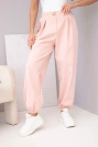 Damen-Baumwollhose mit hoher Taille und dekorativem Knopf dunkles Puderrosa