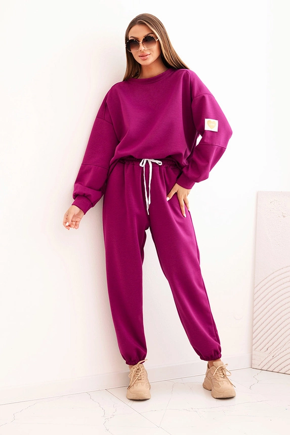 Damen-Set aus weichem Material mit lockerer Bluse und Hose mit dem Aufdruck LOVE dunkelviolett