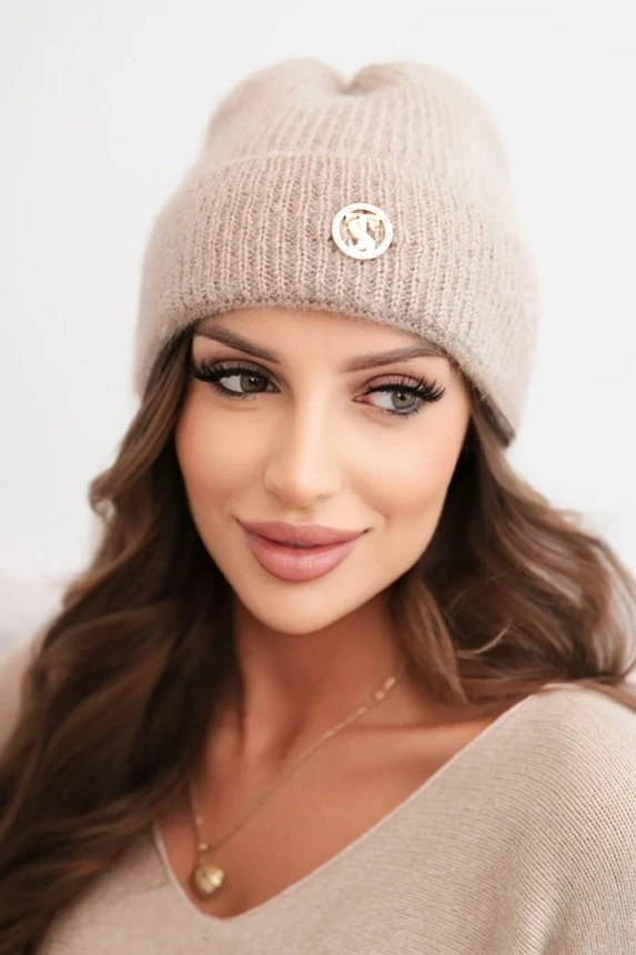 Women's winter fluffy hat with a decorative button fango