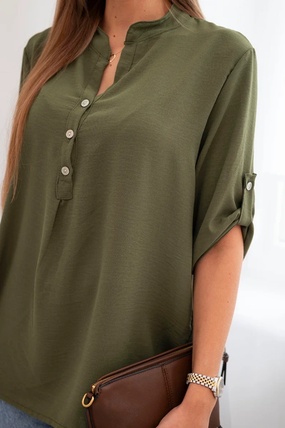 Blouse with a longer back khaki