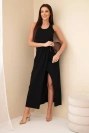 Damen-Baumwoll-Midikleid ärmellos mit Raffung schwarz