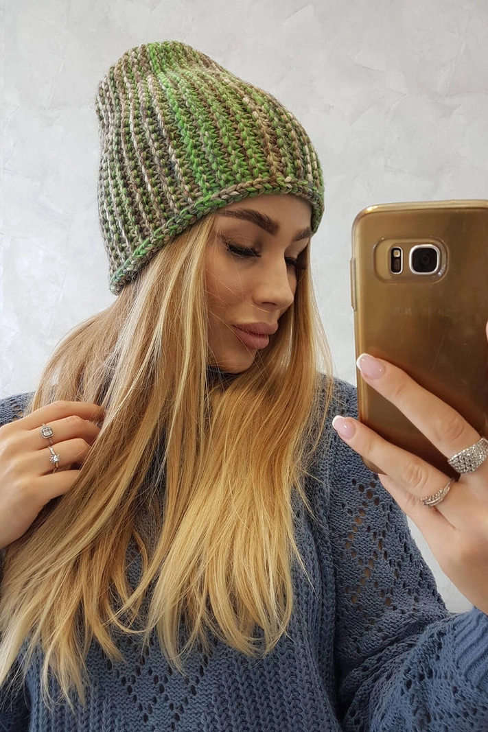 Zoja vilnonė kepurė K306 green+beige
