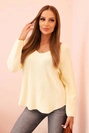 Women's sweater with viscose and V-neck lemon