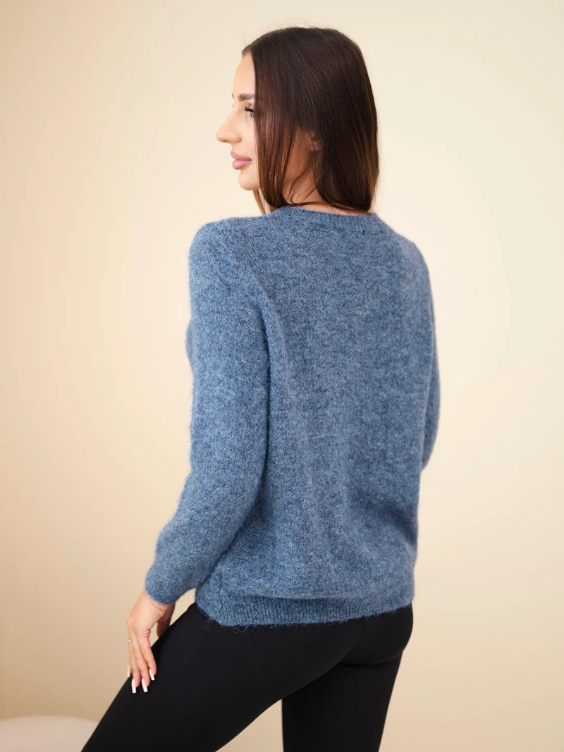 Women's sweater with a dachshund pattern and a round neckline denim