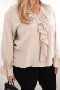 Plus Size women's viscose blouse with frill and decorative brooch beige