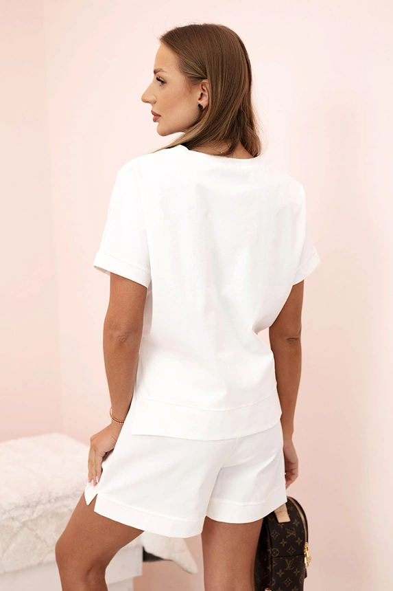 Women's punto set with short sleeves and shorts ecru
