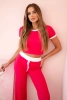 Žebrovaný komplet halenka + kalhoty se širokou nohavicí fuchsie