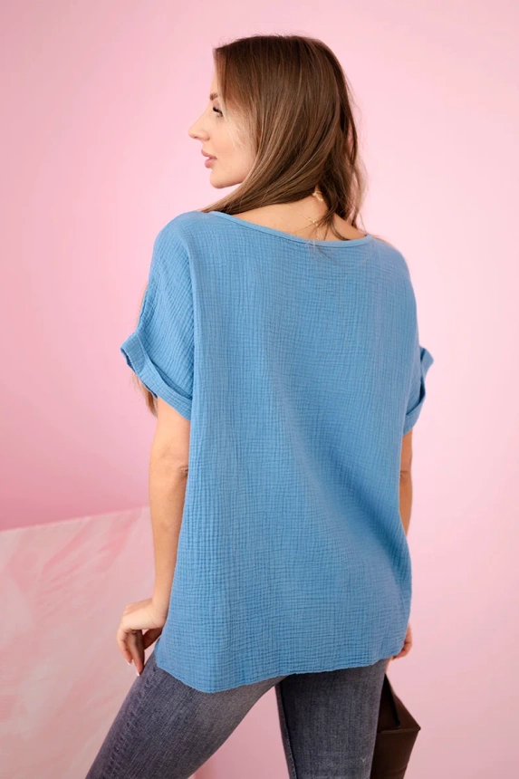 Musselin-Bluse mit Halskette Denim