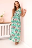 Women's cotton dress with gathered waist and tied shoulders green
