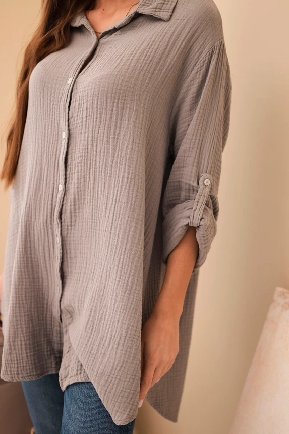 Cotton muslin shirt Plus Size fango