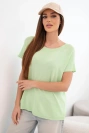 Damen-Viskose-Oversize-Bluse mit kurzen Ärmeln und Rundhalsausschnitt apfelgrün