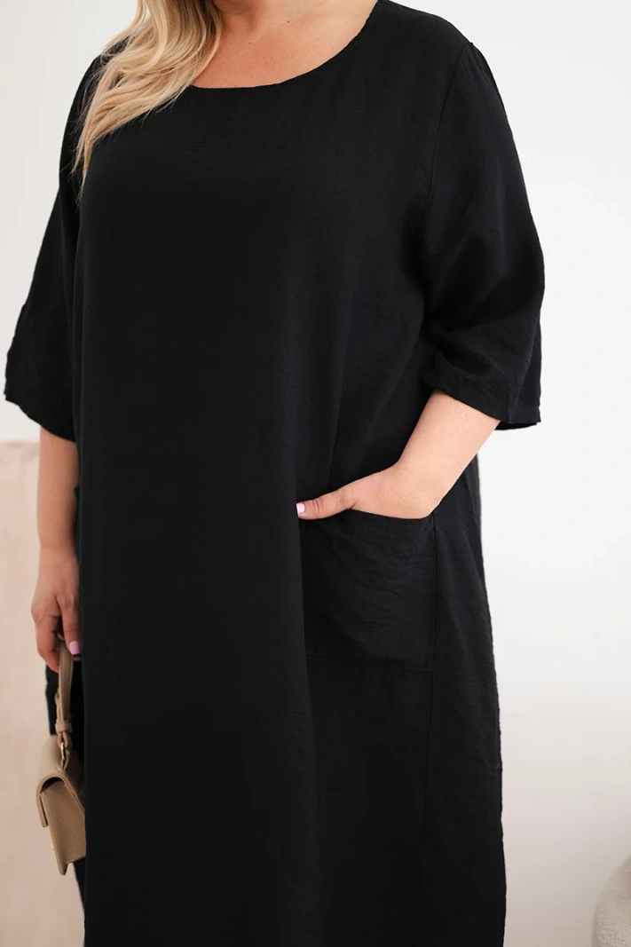 Women's Plus Size Viscose Dress with Pockets Short Sleeve black