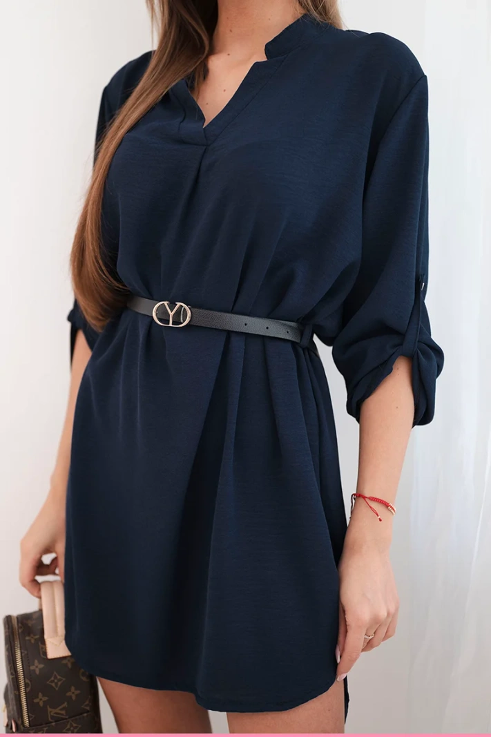 Kleid mit längerem Rücken und Gürtel blau