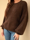 Damen Oversize Pullover mit Rundhalsausschnitt und Bündchen braun