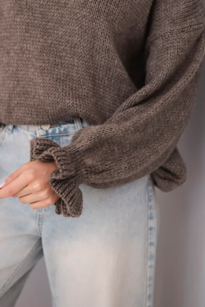 Damenpullover mit Mohair- und Wollanteil im lockeren Schnitt fango