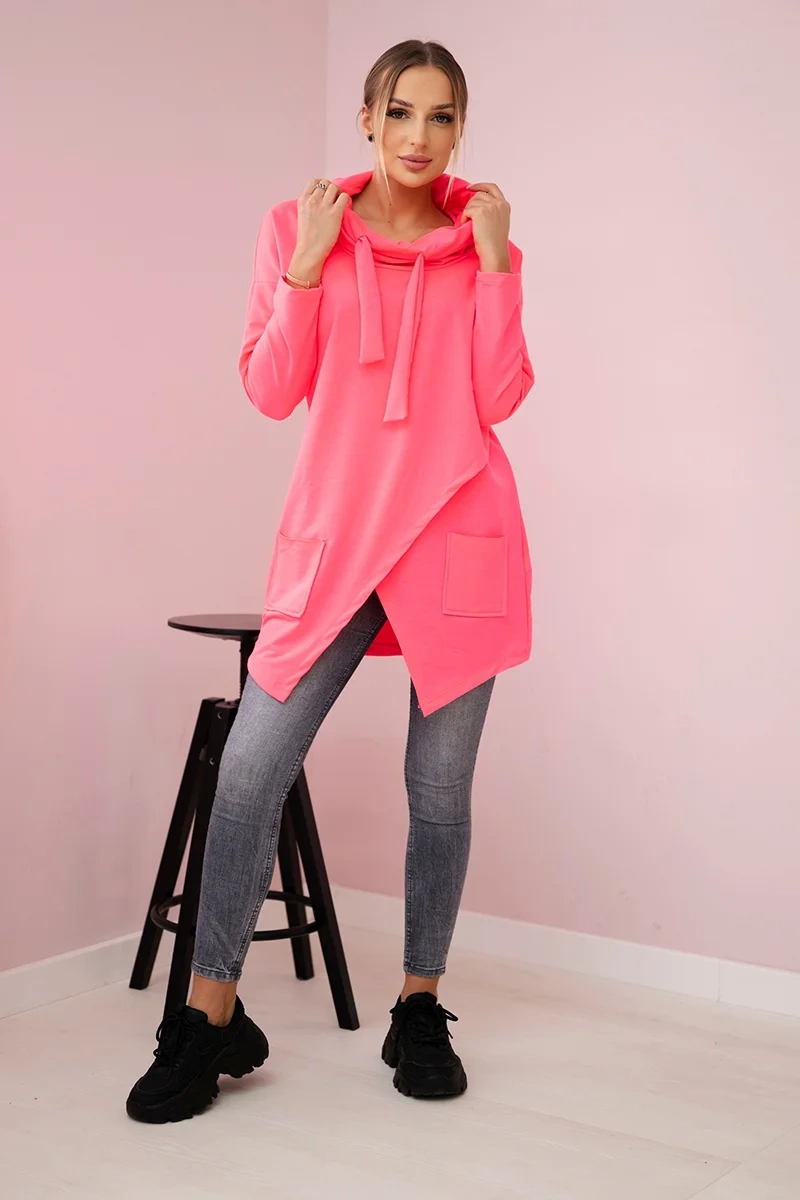 Tunika z kopertowym przodem Oversize różowy neon
