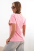 Women's cotton short-sleeve blouse with a patch and pearls light pink