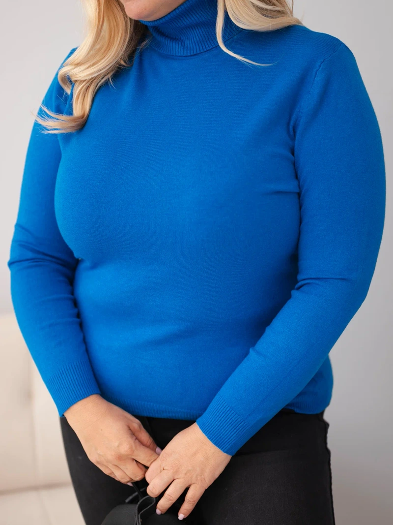 Damen Viskosepullover Plus Size mit Rollkragen in klassischem Schnitt blau