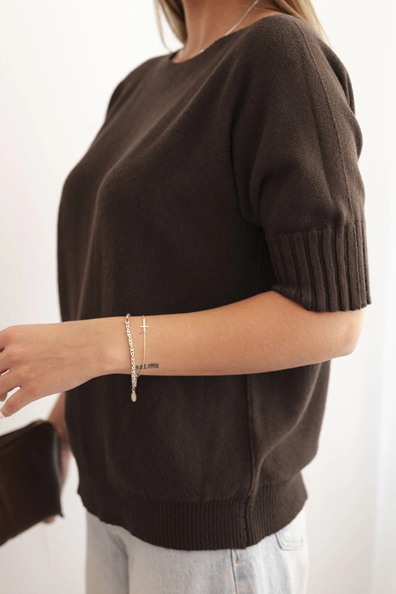 Women's short-sleeve viscose sweater brown