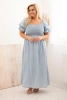 Moteriška Plus Size suknelė trumpomis rankovėmis ir raukiniais iš tencelio maxi šviesiai džinsinė