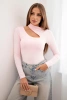 Women's bodysuit blouse with long sleeves and asymmetrical neckline powder pink