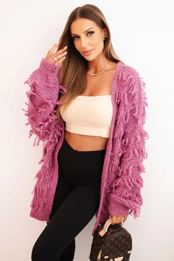 Damen-Cardigan mit Fransen und lockerer Passform lila