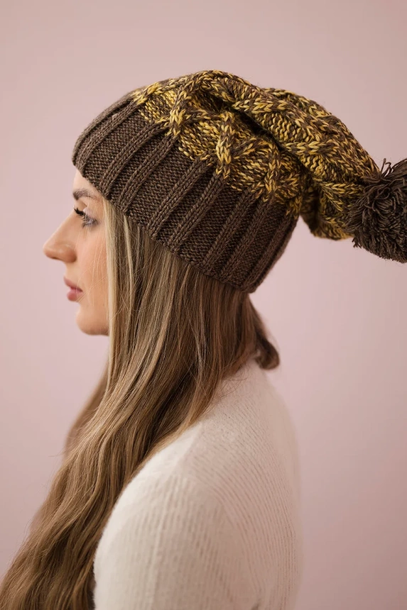 Cap with fleece Milano K203 yellow melange+brown