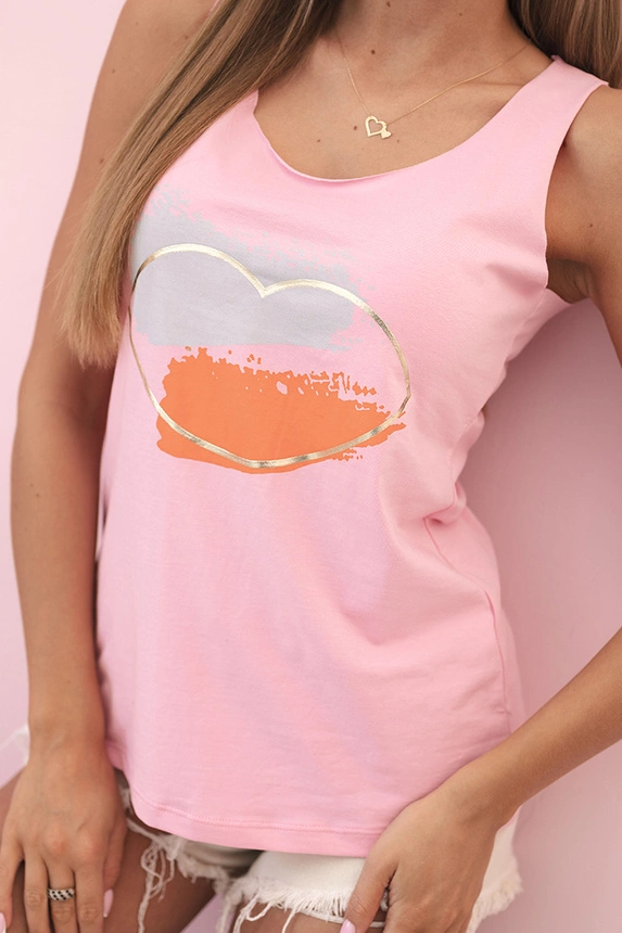 Women's cotton sleeveless blouse with colorful heart print light pink