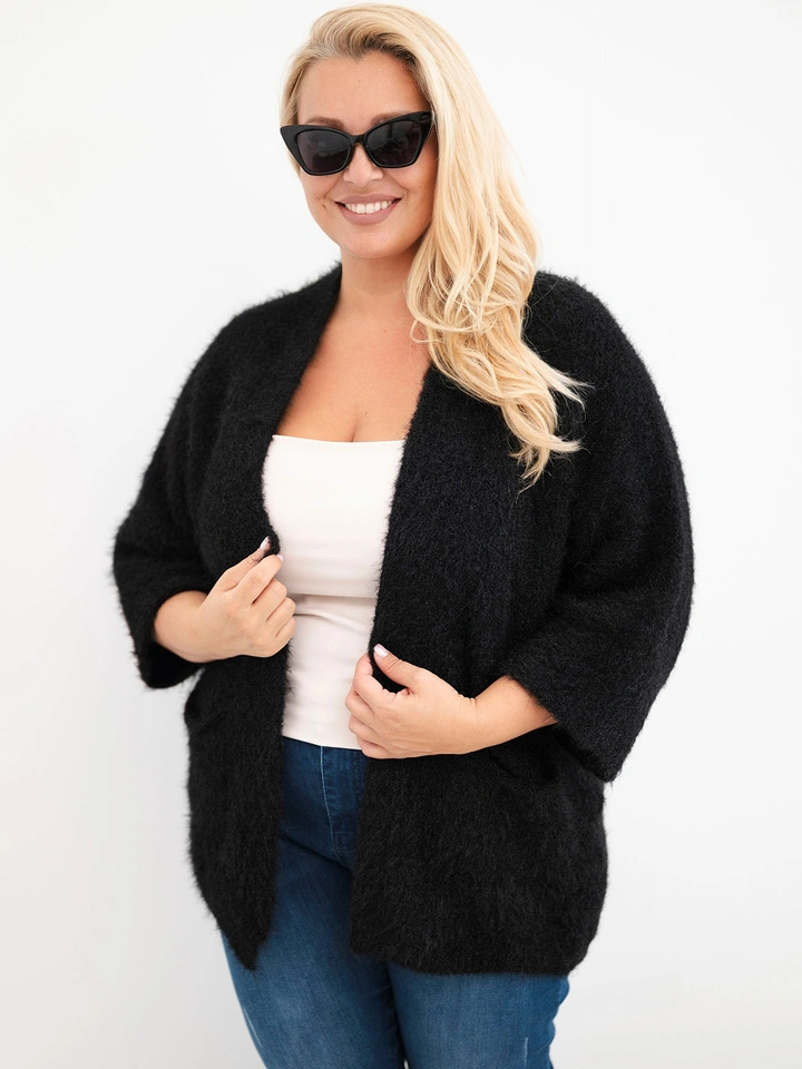 Damenpullover Plus Size mit Taschen ohne Verschluss schwarz