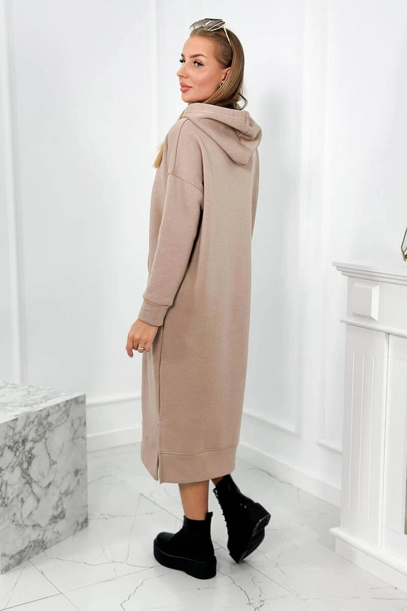 Long dress with a hood dark beige