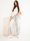 Women's oversized sweater with ties at the sleeves beige