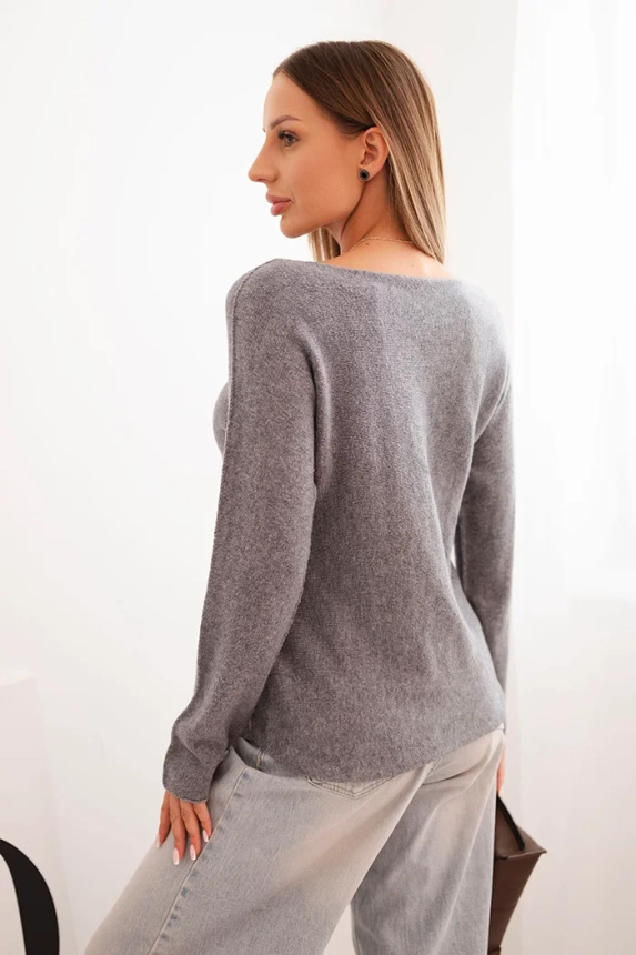 Women's sweater made of viscose with long sleeves and a round neckline dark gray