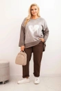 Damenpullover Plus Size aus Baumwolle mit Herzdruck und Kordeln braun