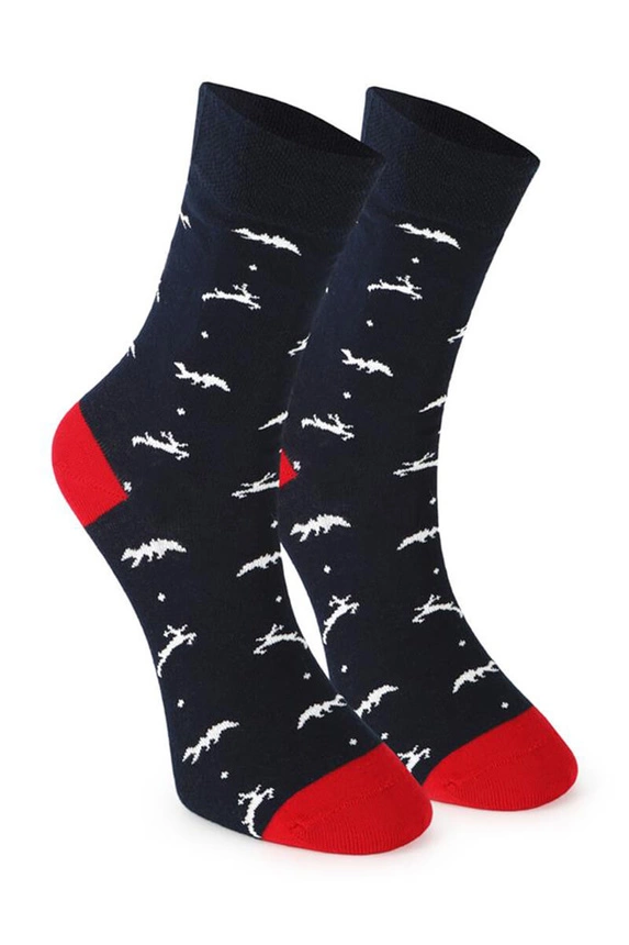 Weihnachtliche Unisex-Socken im Karton – Set mit 2 Paaren mit Rentieren und dem Schriftzug Ho Ho