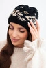 Women's winter hat with Norwegian pattern and thick weave K351 black+dark beige