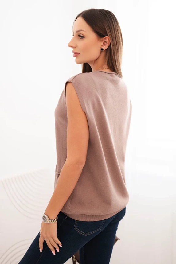 Women's viscose sleeveless sweater with pockets and V-neck fango