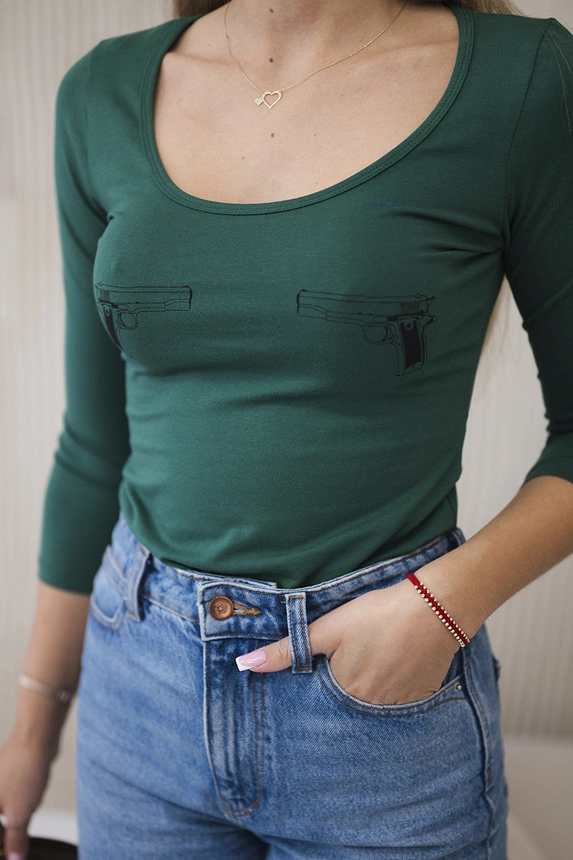 Body blouse with pistols print green