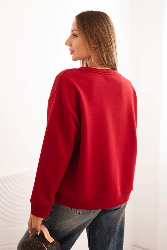 Women's cotton sweatshirt with a cat print and text red