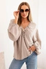 Women's blouse with viscose, gathered neckline and fango decoration