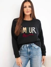 Damen-Sweatshirt locker aus Baumwolle mit Stickerei Amour schwarz