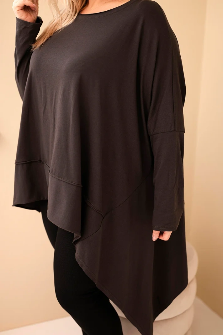 Moteriška tunika Plus Size iš medvilnės su asimetriniu apačia ruda