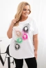 Women's Cotton Plus Size Blouse with Feather Motif white + pink