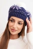Women's winter wool hat with zirconia and pattern K455 mocha